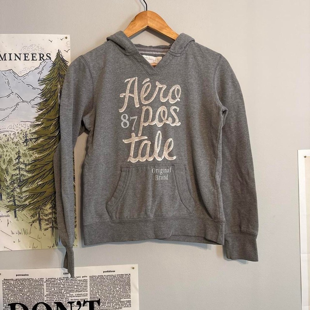 Aeropostale Grey 87 Graphic Pullover Hoodie